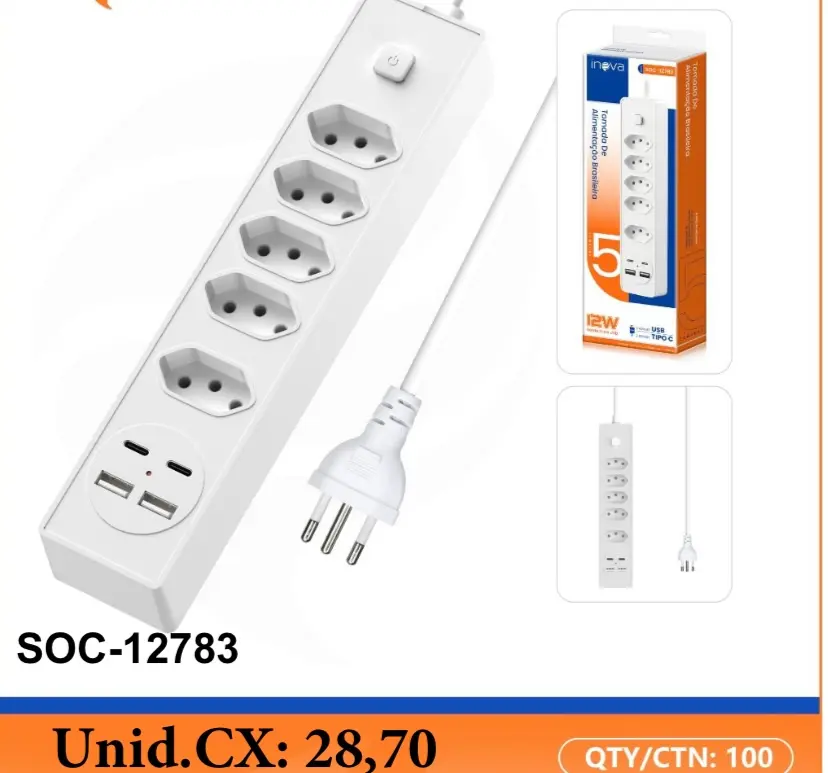 [7893095588637] Tomada 2USB 2TPC 5LUGAR SOC-12783